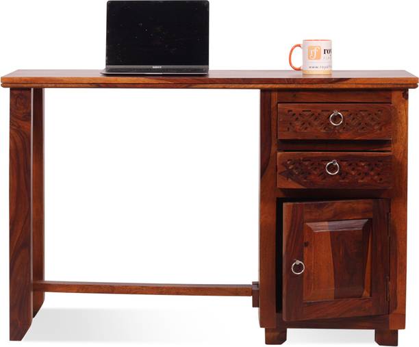 ROYAL FINISH Carvo 2 drawer & 1 Cabinet,Soft Edges,Natural Colour,Matte Finished Solid Wood Computer Desk