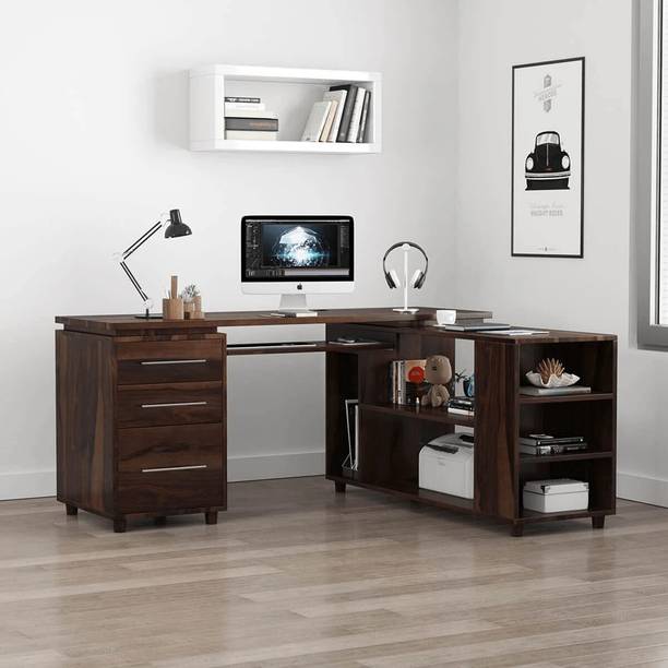 Mamata Wood Decor Sheesham Wood Computer table with Cabinet & shelfs ,Work Desk Multipurpose Solid Wood Computer Desk
