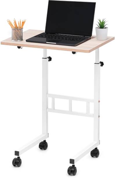 Livzing Height Adjustable Tables for Computer & Laptop with lockable Wheels-White Engineered Wood Computer Desk