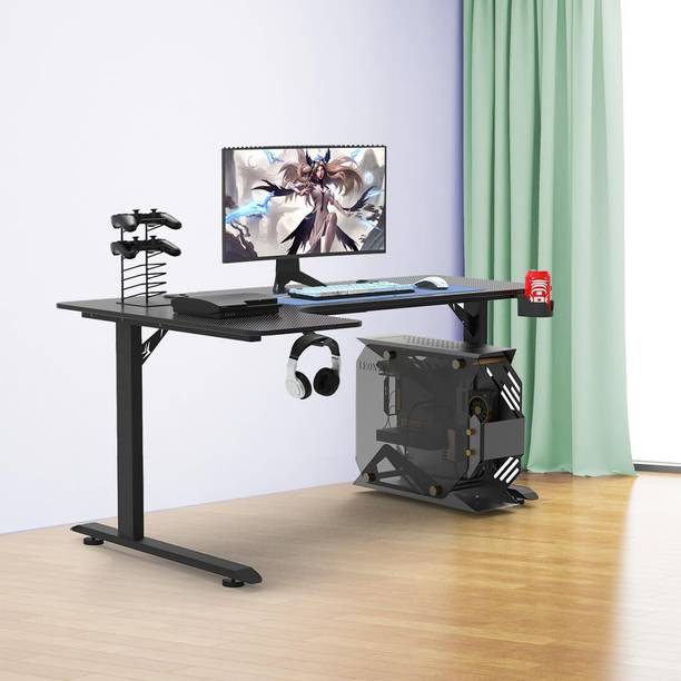 KUBER INDUSTRIES Manual Height Adjustable Table for Work Cup Holder | L1600B-Black Engineered Wood Computer Desk