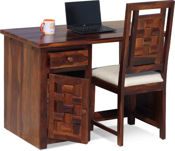 Sheesham Craft Nivora(Front & back) 1 Door & Cabinet & Chair,Natural Colour,Matte Finished Solid Wood Computer Desk