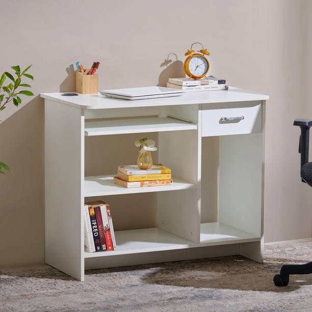 OmkarWood Computer Table in Frosty White Engineered Wood Computer Desk