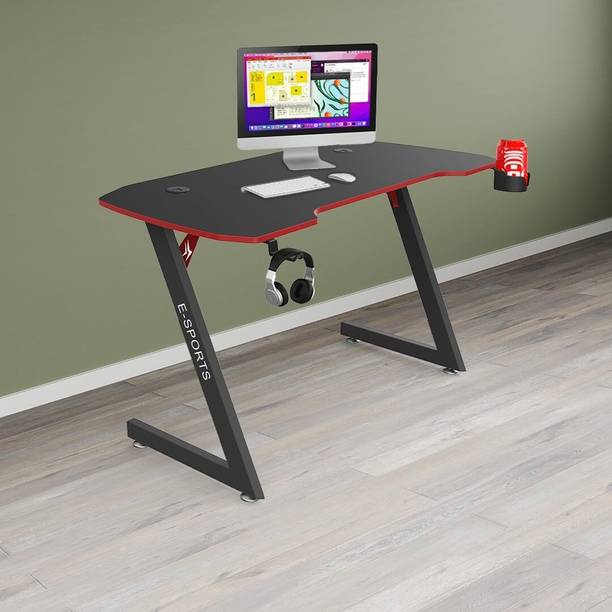 KUBER INDUSTRIES Study & Games with Earphone Hook & Cup Holder | KZ1400BLKSH-Black Engineered Wood Computer Desk