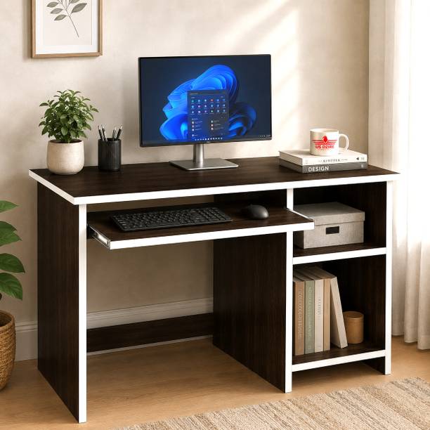 US DZIRE Computer Table with Keyboard Tray and Storage Shelves for Home Office | Engineered Wood Computer Desk