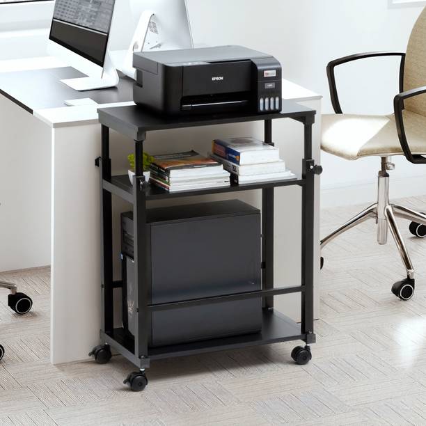 Livzing 3 tier Height Adjustable Printer Holder Cart with Rolling Wheels-Black Solid Wood Computer Desk
