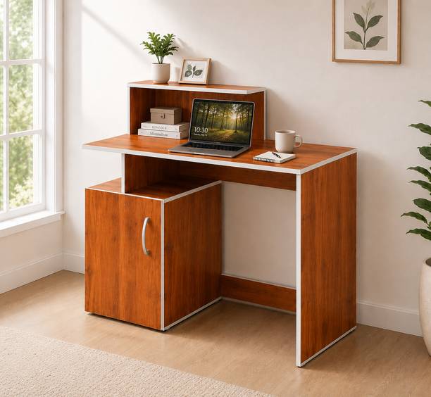 US DZIRE Computer Table with Storage Cabinet & Open Shelf | Study Desk For Home Office Engineered Wood Computer Desk