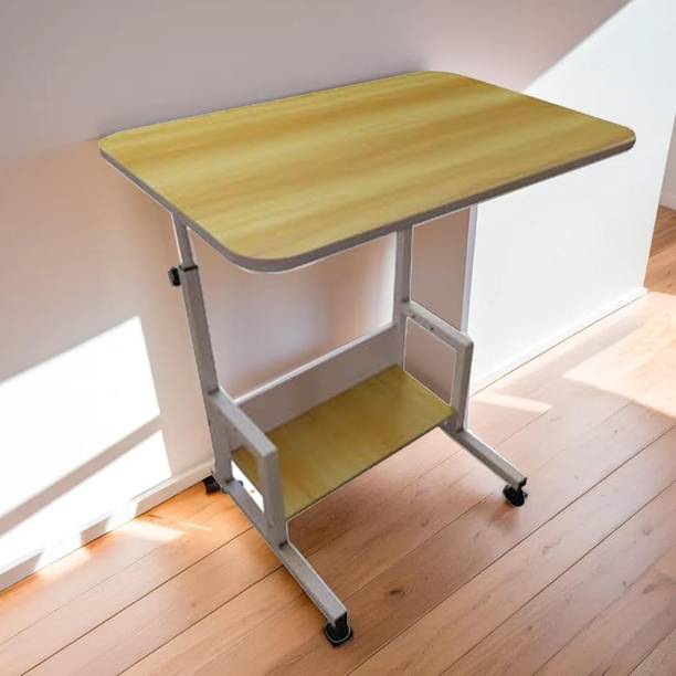 KUBER INDUSTRIES Table for Work & Study with Wheels & Storage Shelf | LF260MAP-Strokes - Beige Engineered Wood Computer Desk