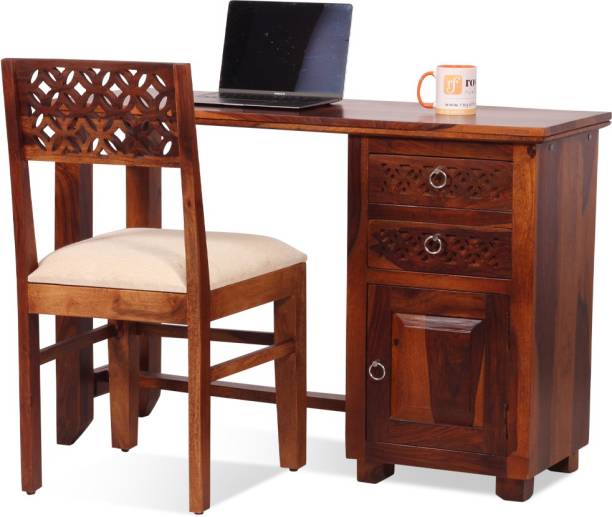 Sheesham Craft Carvo With Chair,SmoothEdges,FloorProtector,NaturalColour,MatteFinished Solid Wood Workstation