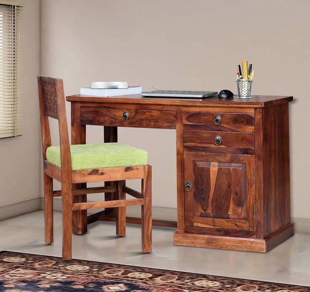 krishana art palace Wooden Study Desk Table Office | Laptop Computer Table with 3 Drawers with chiar Solid Wood Computer Desk