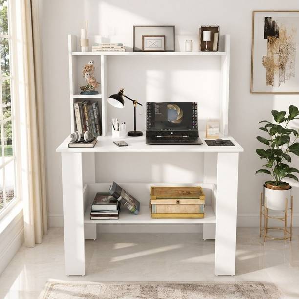 Lukzar Multipurpose Portable Study Desk with Hutch Storage & Shelves for Home Office Engineered Wood Study Table