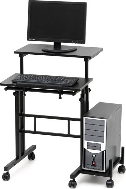 Livzing Height Adjustable Computer Table with Locking Wheels Engineered Wood Computer Desk