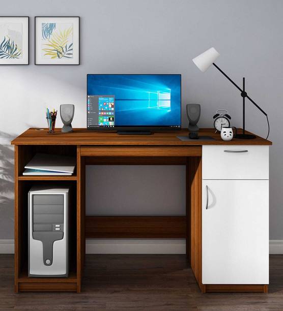 woodcom Keyboard Tray, CPU Compartment and 3 Shelves Engineered Wood Workstation