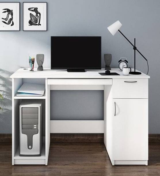 woodcom Keyboard Tray, CPU Compartment and 3 Shelves Engineered Wood Workstation