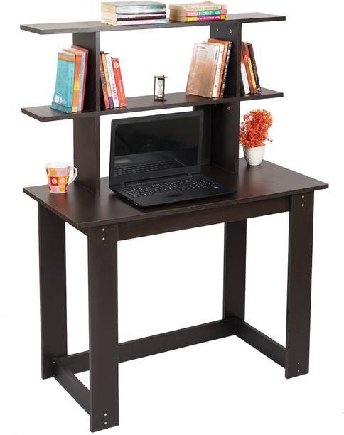 KAWACHI Wooden Laptop Study Table Computer Desk Bookshelf Files Shelves Engineered Wood Computer Desk