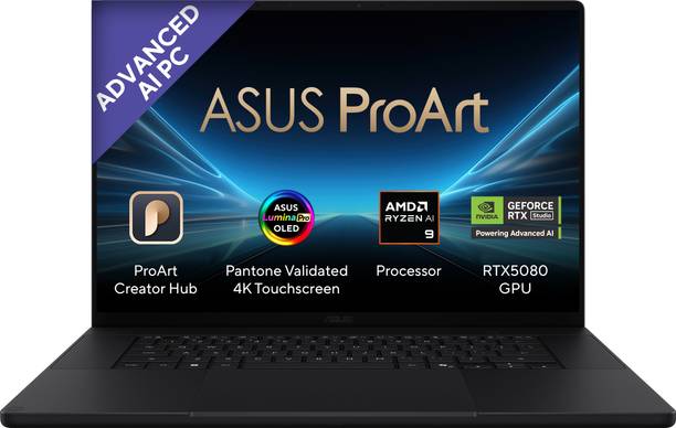 ASUS ProArt P16 (2026) for Creator with Touch Screen,AI PC AMD Ryzen AI 9 12 Core 370HX - (32 GB/1 TB SSD/Windows 11 Home/16 GB Graphics/NVIDIA GeForce RTX 5080/120 Hz) H7606WW-SE066WS Gaming Laptop