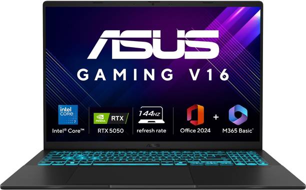 ASUS Gaming V16 (2025) for Creator with Office 2024 + M365 Basic*, AI PC(i7 14th gen) Intel Core 7 240H - (16 GB/512 GB SSD/Windows 11 Home/8 GB Graphics/NVIDIA GeForce RTX 5060/144 Hz) V3607VM-RP057WS Gaming Laptop