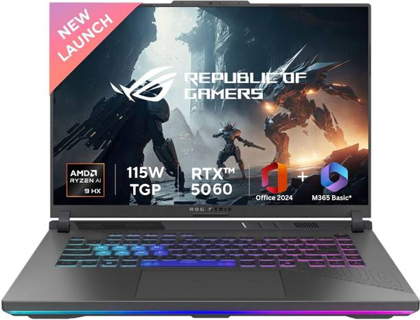 ASUS ROG Strix G16 (2025) with Office 2024 + M365 Basic* AMD Ryzen 9 16 Core 8940HX - (16 GB/1 TB SSD/Windows 11 Home/12 GB Graphics/NVIDIA GeForce RTX 5070 Ti/165 Hz/140 W) G614PR-RV032WS Gaming Laptop