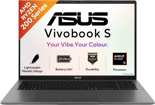 ASUS Vivobook S16 (2026) with Metallic Design, Gaming Grade CPU AMD Ryzen 5 220 - (16 GB/512 GB SSD/Windows 11 Home) M3607HA-RP218WS Thin and Light Laptop