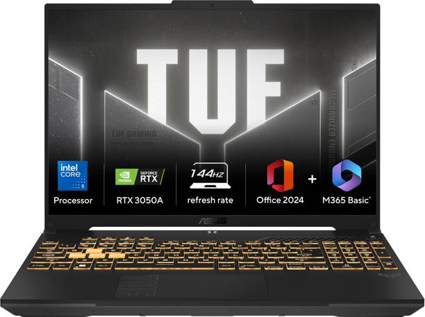 ASUS ASUS TUF Gaming F16 (2025) with Office 2024 + M365 Basic*, Intel Core 5 210H - (16 GB/512 GB SSD/Windows 11 Home/4 GB Graphics/NVIDIA GeForce RTX 3050A/144 Hz) FX607VB-RL076WS Gaming Laptop
