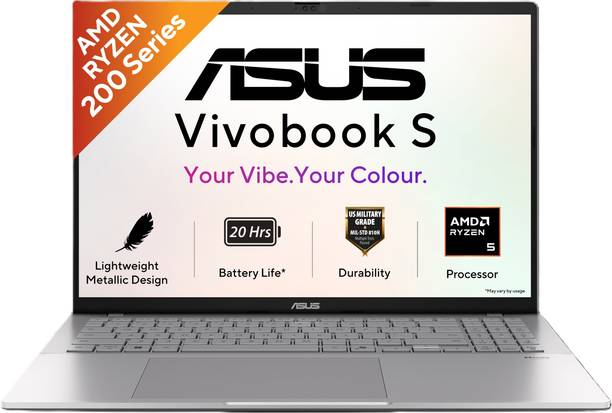 ASUS Vivobook S16 (2026) with Metallic Design, Gaming Grade CPU AMD Ryzen 5 220 - (16 GB/512 GB SSD/Windows 11 Home) M3607HA-RP219WS Thin and Light Laptop