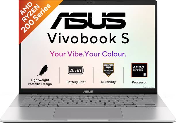 ASUS Vivobook S14 (2026) with Metallic Design, Gaming Grade CPU AMD Ryzen 5 220 - (16 GB/512 GB SSD/Windows 11 Home) M3407HA-LY136WS Thin and Light Laptop