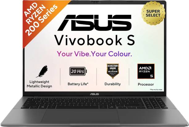 ASUS Vivobook S16 (2026) with Metallic Design, Gaming Grade CPU AMD Ryzen 5 220 - (16 GB/512 GB SSD/Windows 11 Home) M3607HA-RP218WS Thin and Light Laptop