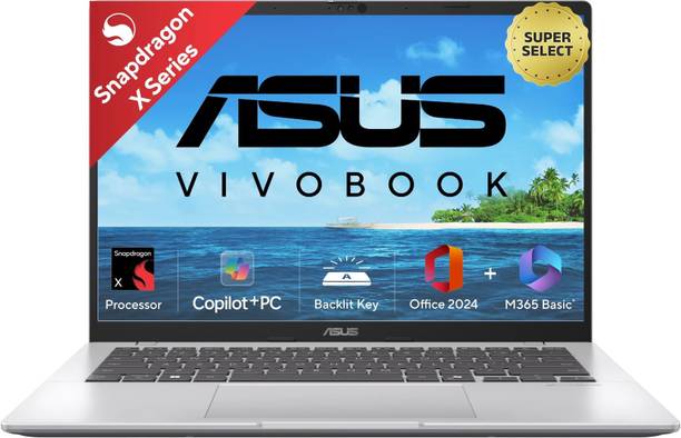 ASUS Vivobook 14 (2025) with Office 2024 + M365 Basic*, Backlit Keyboard, Snapdragon X - (16 GB/512 GB SSD/Windows 11 Home) X1407QA-LY058WS Thin and Light Laptop