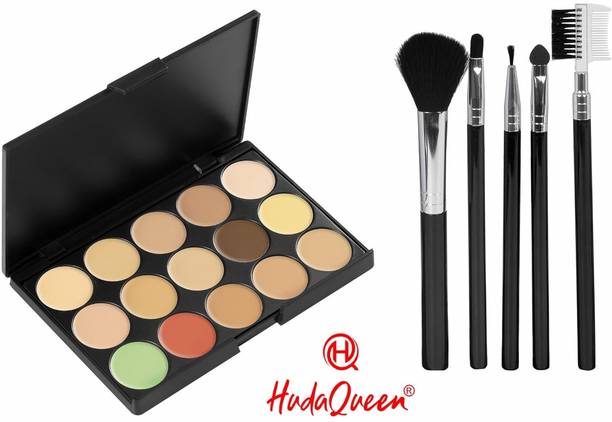 HUDA QUEEN Contour and Concealer Palette for Face 15 Shades with 5pc Brushes Concealer
