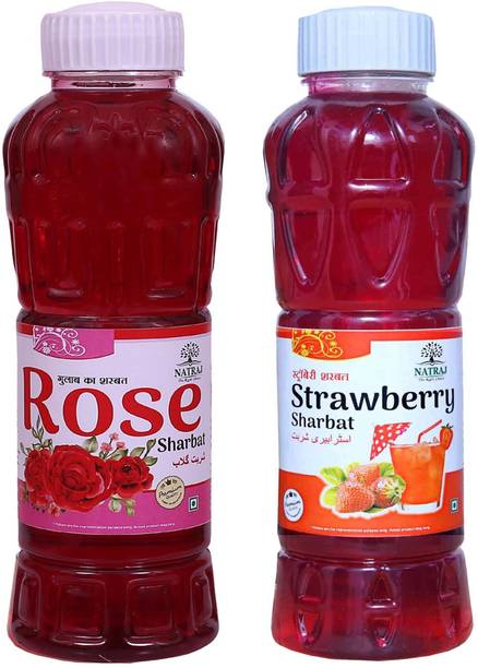 NATRAJ The Right Choice Rose Sharbat & Strawberry Sharbat Syrup (Pack of 2 x 750 ml Bottle)