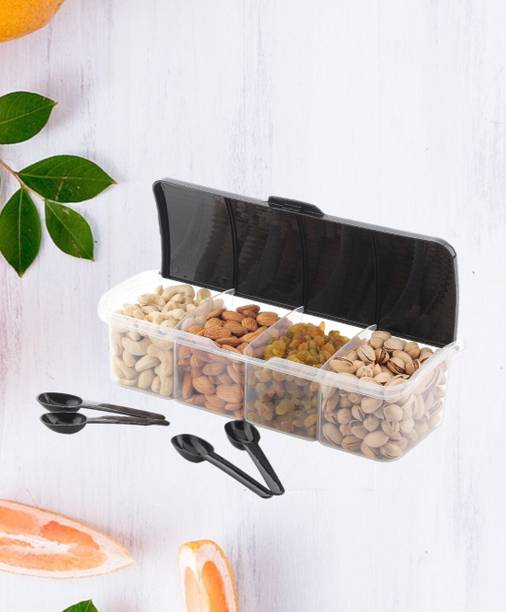 ओमोर्टेक्स 4 Section Multi Purpose Masala , dry fruit box 4 सेक्शन मल्टी पर्पज़ मसाला, ड्राई फ्रूट बॉक्स काला रसोई उपकरण सेट