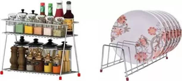 BLUTE Utensil Kitchen Rack Steel Stainless Steel 2 Layer KitcRack Modular Kitchen Storage Rack & plate stand