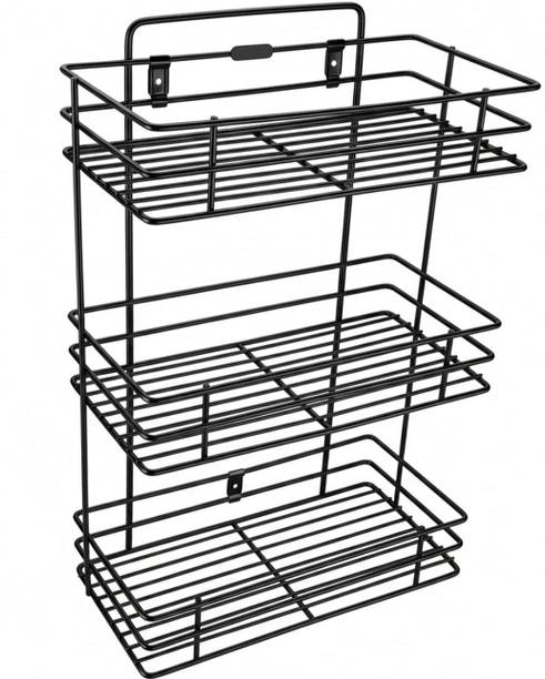 Nexone Utensil Kitchen Rack Steel Kitchen Rack 3 Shelf Iron Multipurpose Storage Shelf (Black)