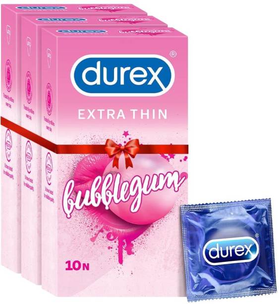 DUREX Extra thin Bubblegum Flavoured Condoms For Men-10s (Pack of 3) Condom