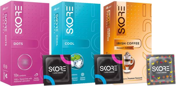 SKORE DOTS, COOL AND IRISH COFFEE Condom