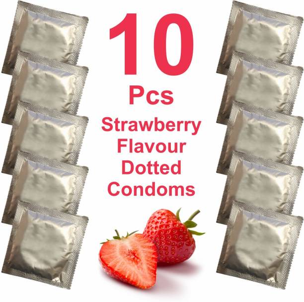 eyurva Strawberry Flavour Dotted Condoms 10 Pcs. Condom