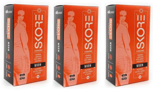SKORE WARM CONDOM FOR EXTRA TIME SEX 10 PCS PACK OF 3 Condom