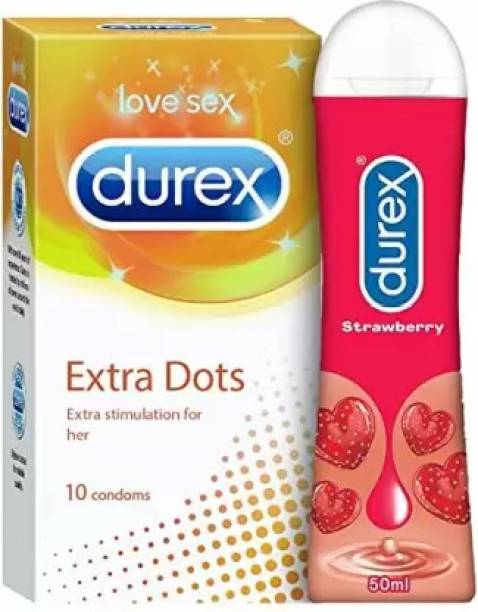 DUREX Extra Dots Condom 10s and Lube - Strawberry Flavoured Lubricant Condom