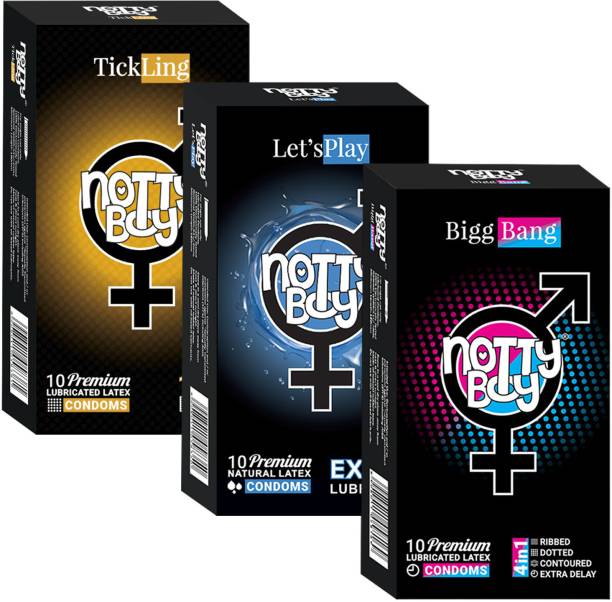 NottyBoy Extra Lubricated, Extra Time, Extra Dotted Ribbed Contour Combo Pack Condom