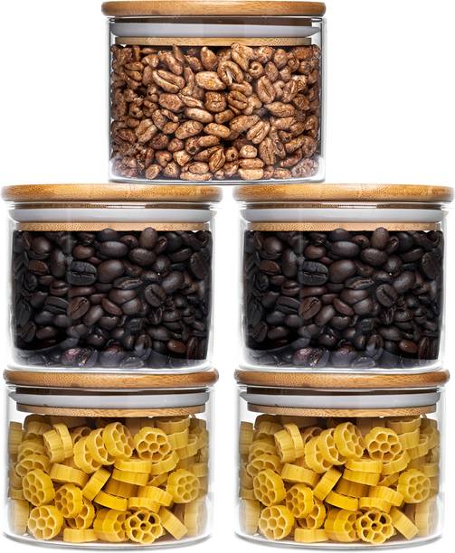 Allo Kitchen Food Storage Jars With Wooden Lid for Tea, Coffee, Masala | Round Jar  - 300 ml