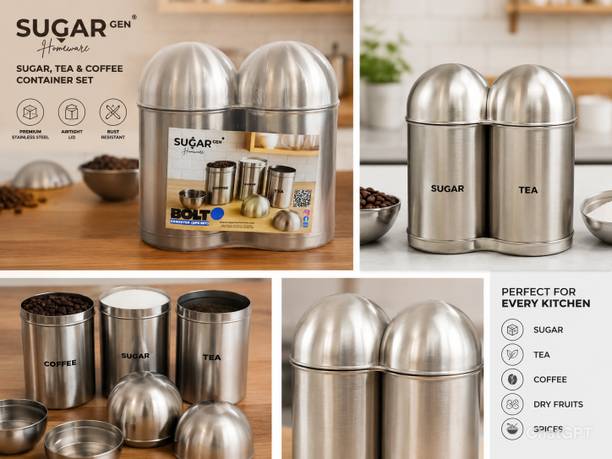 S S Trading Steel Tea Coffee & Sugar Container - 500 m...