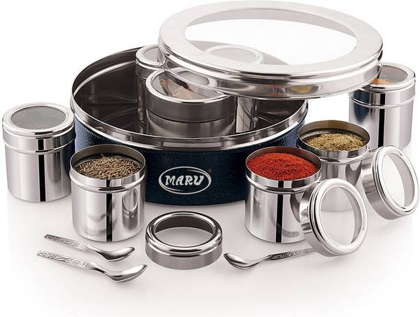 MARU 8 in 1 Spice Box Stainless Steel| Masala Dani| Masala Dabba Steel  - 1350 स्टील यूटीलिटी कंटेनर