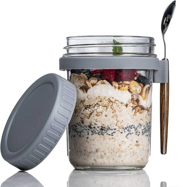 Coozico 350ML Oat Container Mason Jars for Leak Proof Oatmeal Container Meal Prep  - 350 ml