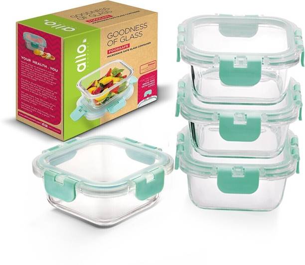 Allo FoodSafe Square Microwave Safe Glass Storage Containers with Detachable Lock  - 310 ml काँच यूटीलिटी कंटेनर
