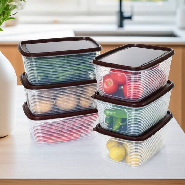 FEEDNIX Plastic Fridge Container - 2000 ml (Pack of 6, Brown)  - 2000 ml