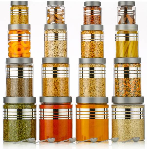 Snowberry Air Tight Line Print Kitchen Plastic Storage Containers Jars Combo Set  - 1200 ml, 650 ml, 350 ml, 250 ml