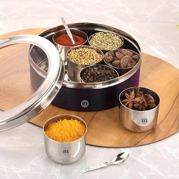 MARU See Through Masala Dabba 7 Container with spoon  - 200 ml स्टील यूटीलिटी कंटेनर
