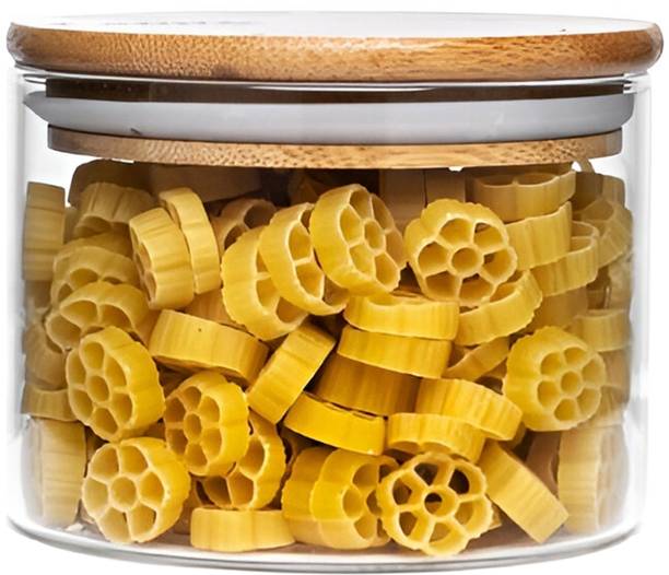 Allo Kitchen Food Storage Jars With Wooden Lid for Tea, Coffee, Masala | Round Jar  - 300 ml