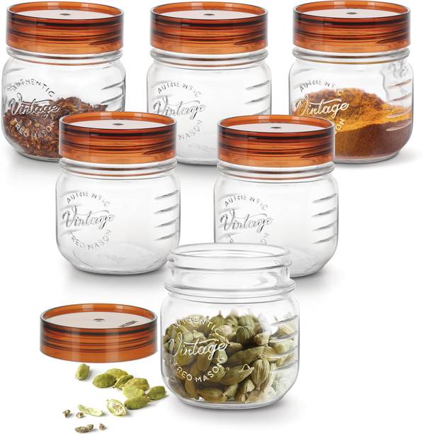 MILTON Vintage Glass Jar with Airtight Lid Kitchen Storage Containers, 6pcs, 300ml each  - 300 ml