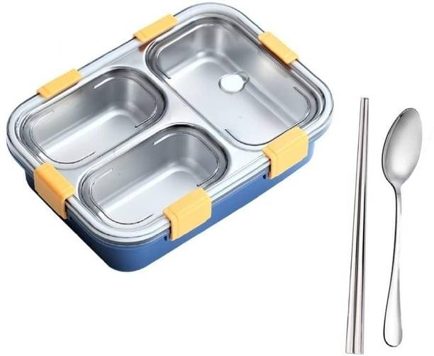 RBGIIT Leakage Proof Stainless Steel 3 Compartment Lunch Box for Kids School 350 ml K3 3 Containers Lunch Box