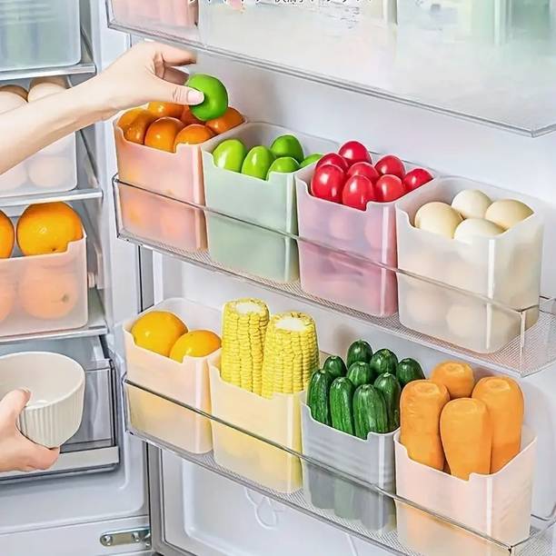 FEEDNIX Plastic Fridge Container - 1100 ml (Pack of 8, White)  - 1100 ml